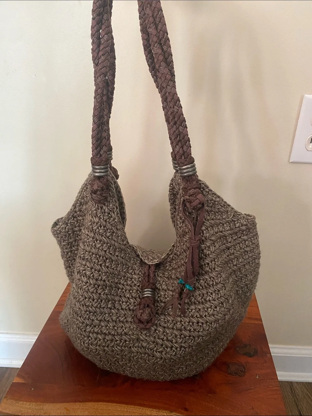 Vintage sak roots Y2K hippie boho crochet knit hobo bag Slouchy braided festival